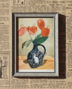 Obrazek flamingo kwiaty w wazonie vintage
