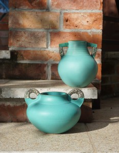 Wazon wazony ceramiczne turkusowe 2 szt. vintage