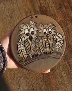 Sowa sowy zawieszka ceramiczna dekoracyjna obrazek vintage 