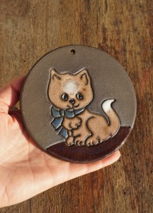 Zawieszka ceramiczna dekoracyjna obrazek kot vintage 