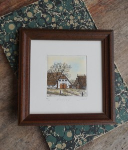 Pejzaż wiejski grafika vintage