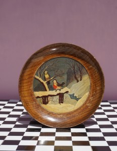 Talerz  dekoracyjny drewniany ręcznie malowany vintage