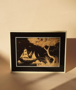 Obrazek gablotka diorama z korka vintage