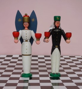 Stare świąteczne dekoracje świecznik anioł górnik vintage 