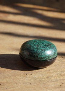 Puzderko z pokrywką miniatura zielone vintage