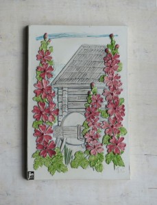 Dekoracja kafel plakieta pejzaż wiejski malwy Jie Gantofta vintage 