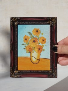 Obrazek kwiaty bukiet ręcznie malowany miniatura  vintage