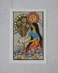 Karta pocztowa batik dziewczyna z gołębiami