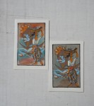 Karta pocztowa batik kobieta z koszem ryb