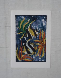 Karta pocztowa batik ryby