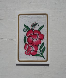 Karta pocztowa batik kwiaty różowe